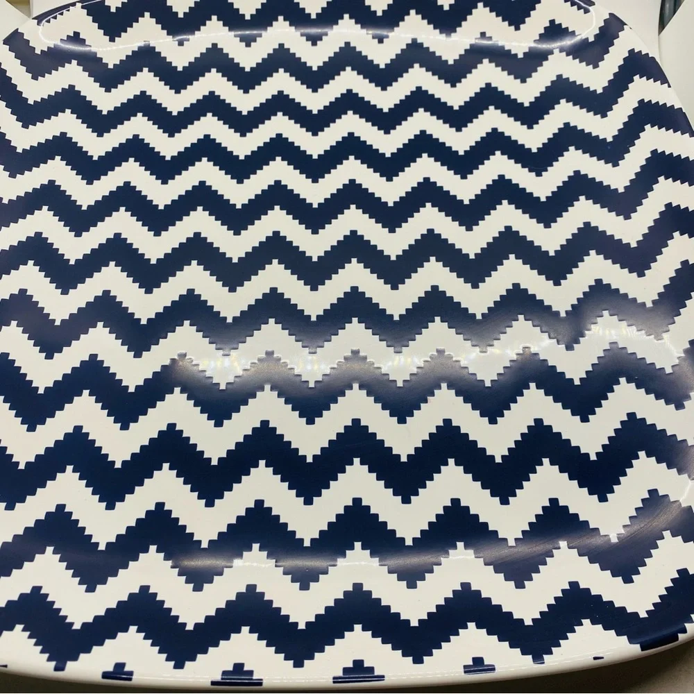 NWT Jonathan Adler Happy Chic Elizabeth Blue Chevron Serving Platter 15